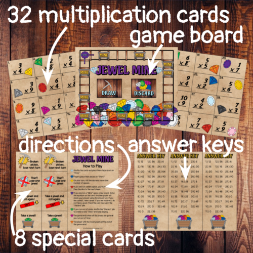 Basic Multiplication Facts Practice Math Board Game JEWEL MINE - Classful