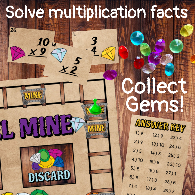 Basic Multiplication Facts Practice Math Board Game JEWEL MINE - Classful