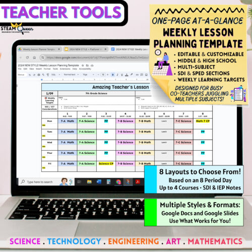 Editable Google Docs Weekly Lesson Plan Template Middle High School Co ...