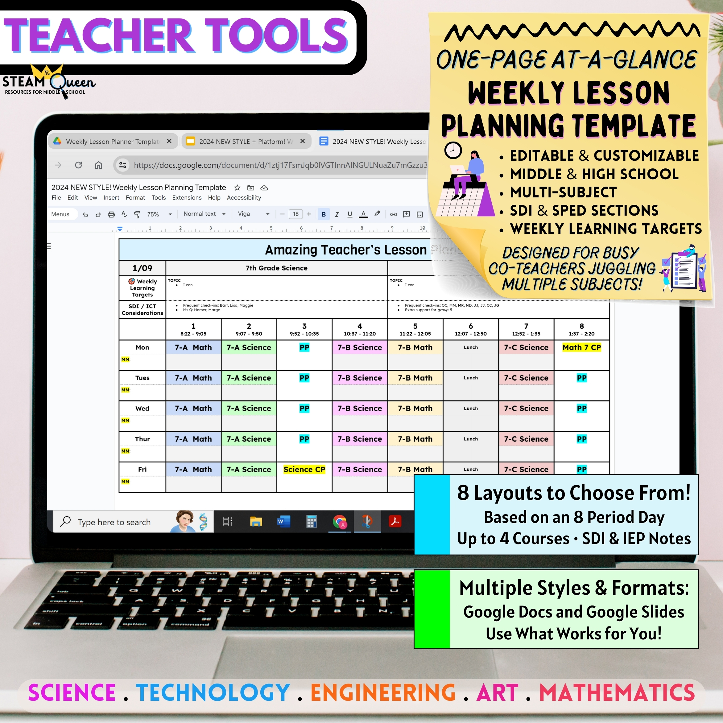 Editable Google Docs Weekly Lesson Plan Template Middle High School Co ...