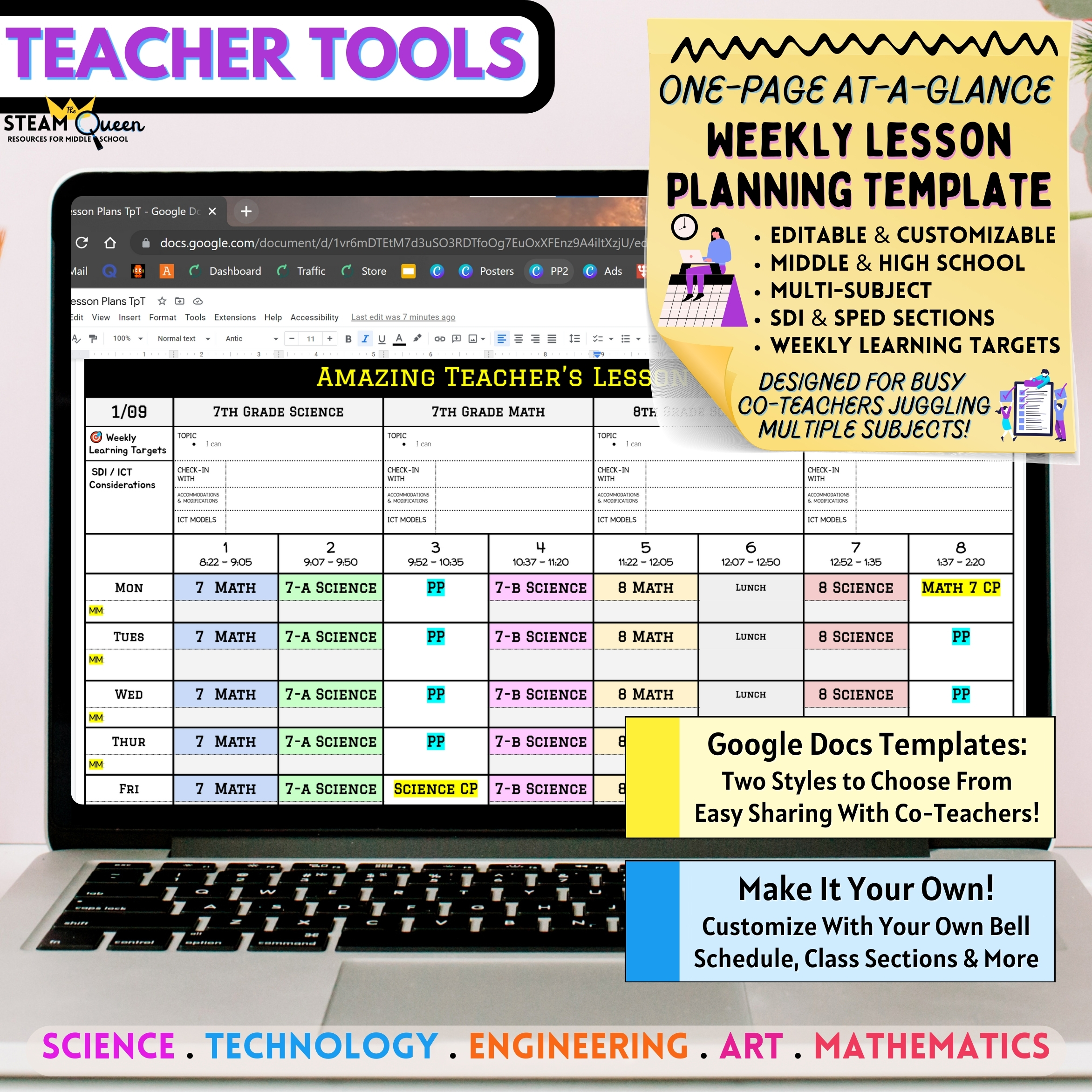 Editable Google Docs Weekly Lesson Plan Template Middle High School Co ...