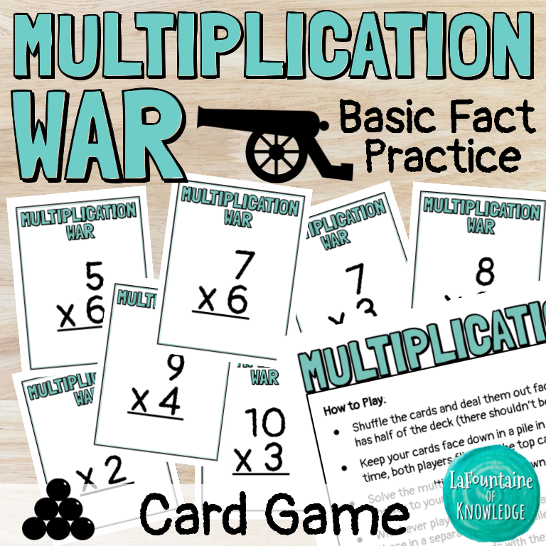 Multiplication War Card Game to Practice Basic Multiplication Fact ...