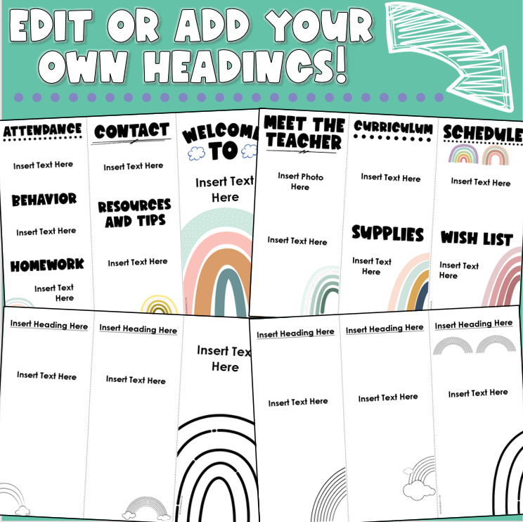 Back to School Meet the Teacher Open House Rainbow Boho Theme Brochure ...