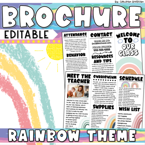 Back to School Meet the Teacher Open House Rainbow Boho Theme Brochure ...