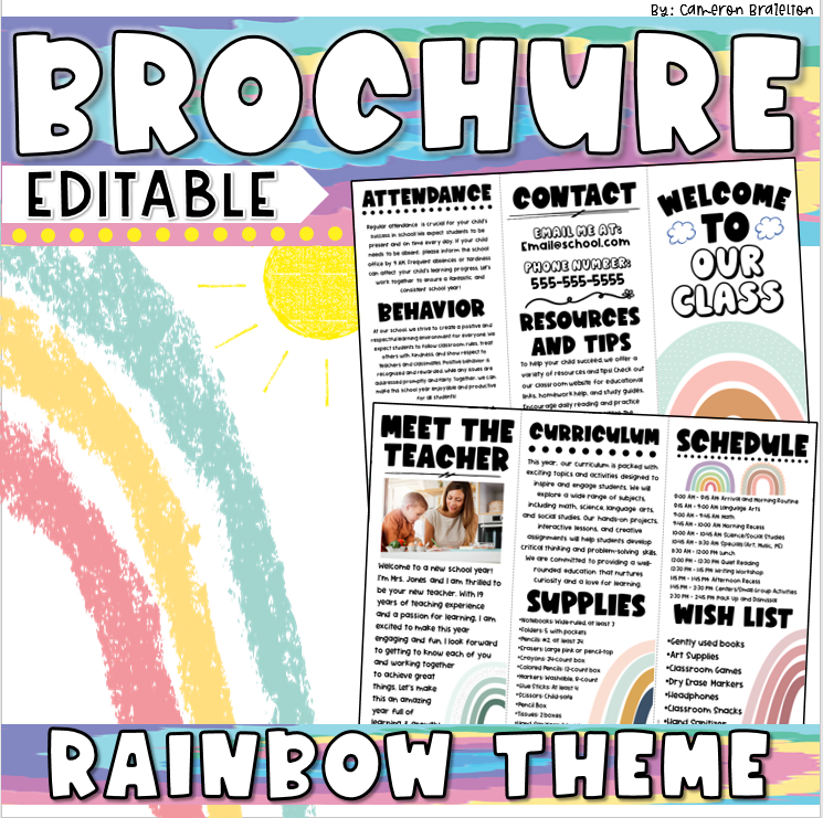 Back to School Meet the Teacher Open House Rainbow Boho Theme Brochure ...