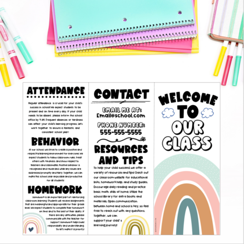 Back to School Meet the Teacher Open House Rainbow Boho Theme Brochure ...