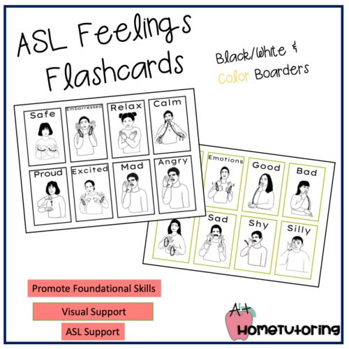 ASL Feelings Flashcards B/W & Color Boarders - Classful