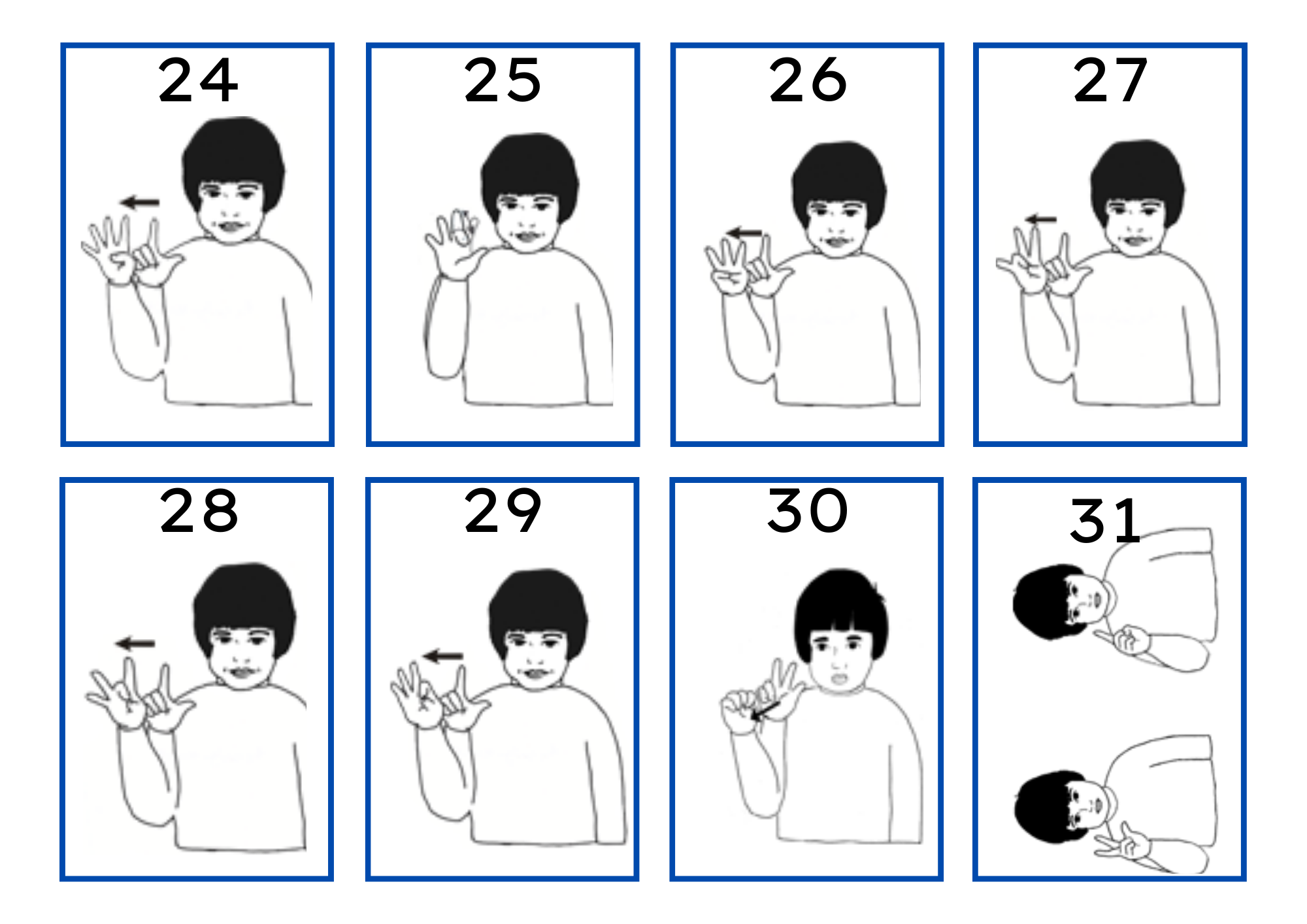 ASL Numbers 1-50 Flashcards B/W & Color Boarders - Classful