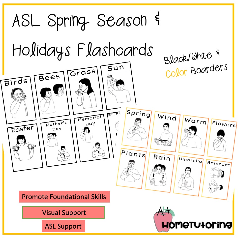 ASL Spring Season & Holidays Flashcards B/W & Color Boarders - Classful