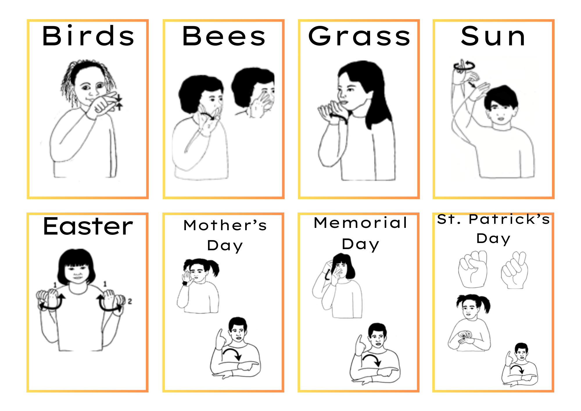 ASL Spring Season & Holidays Flashcards B/W & Color Boarders - Classful