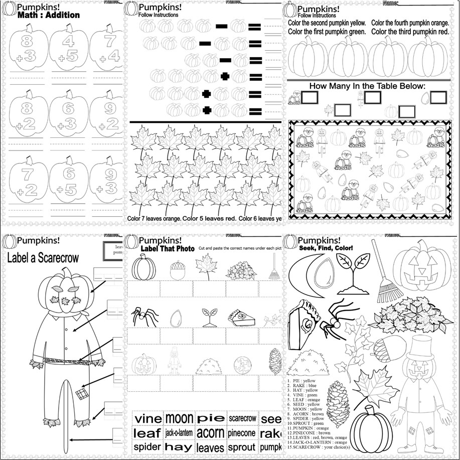 Pumpkins Worksheets Language Arts SPED Math Writing Fall Autumn Themed NO  PREP - Classful, image size:917x917