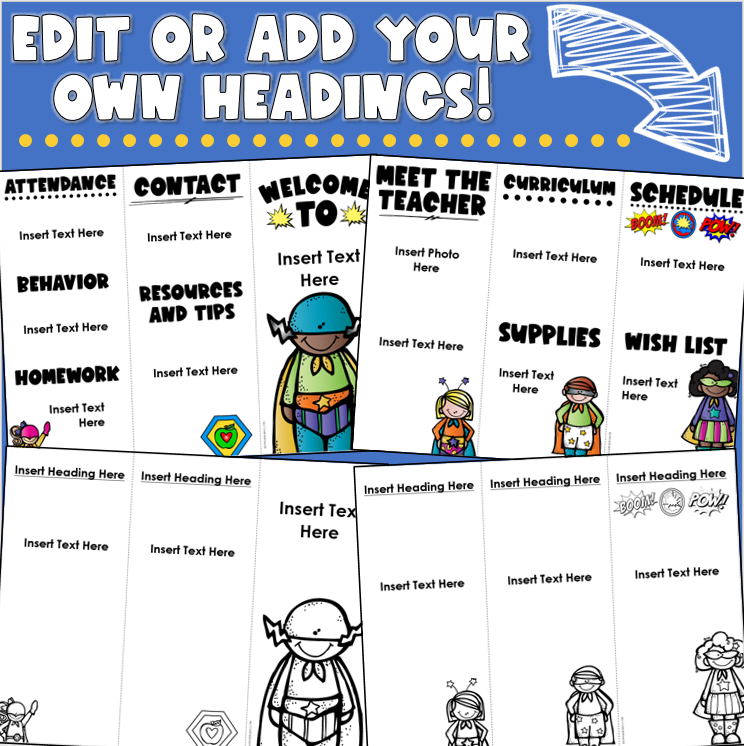 Back to School Meet the Teacher Open House Superhero Theme Brochure ...