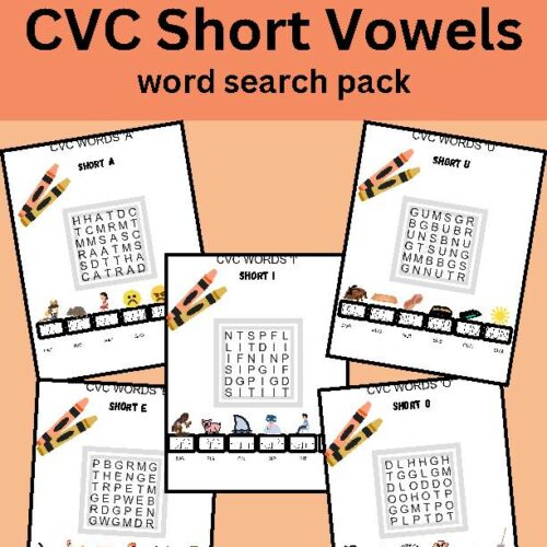 CVC Words Short Vowels Printable Word Search and Word Tracing Pack ...