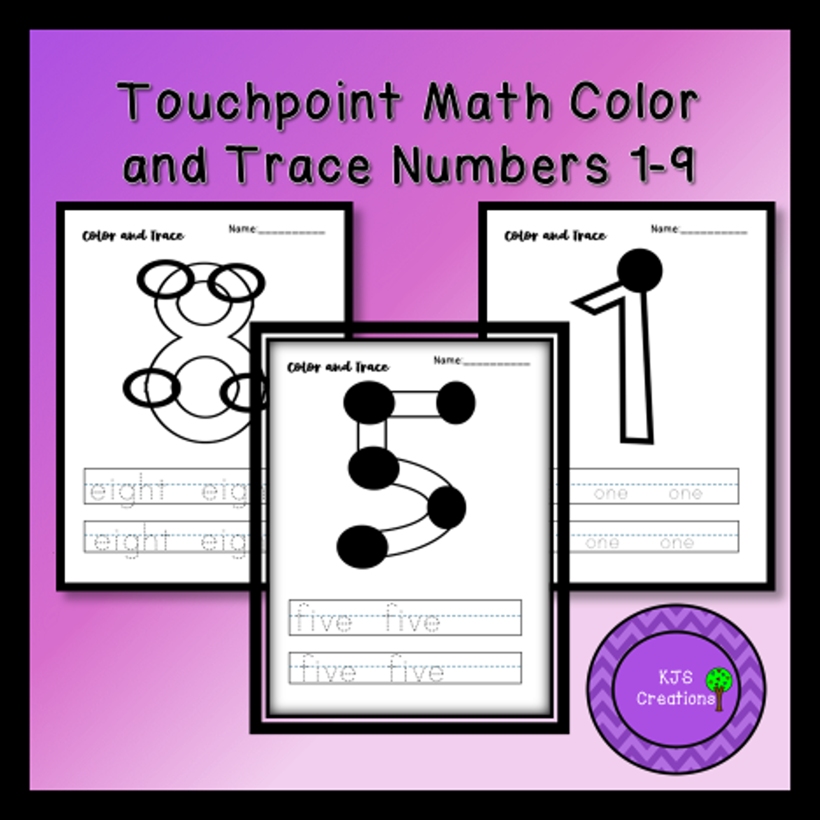 Touchpoint (Touch Dot) Math- Color and Trace Number words 1-9 - Classful for Touch Math Numbers 1 9 Printable Free