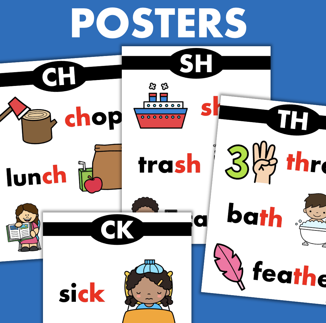 Digraphs Worksheets Kindergarten 1st Beginning Ending Digraph Posters ...