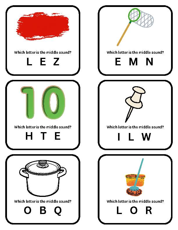 Middle Letter Sounds Printable Task Cards For Early Reading and ...