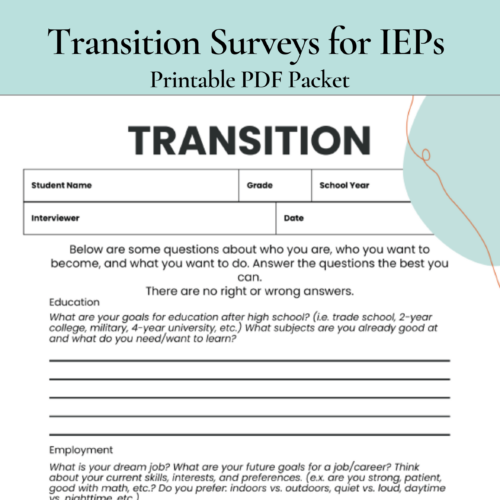 IEP Transition Survey PDF Packet | Transition IEP Surveys ...