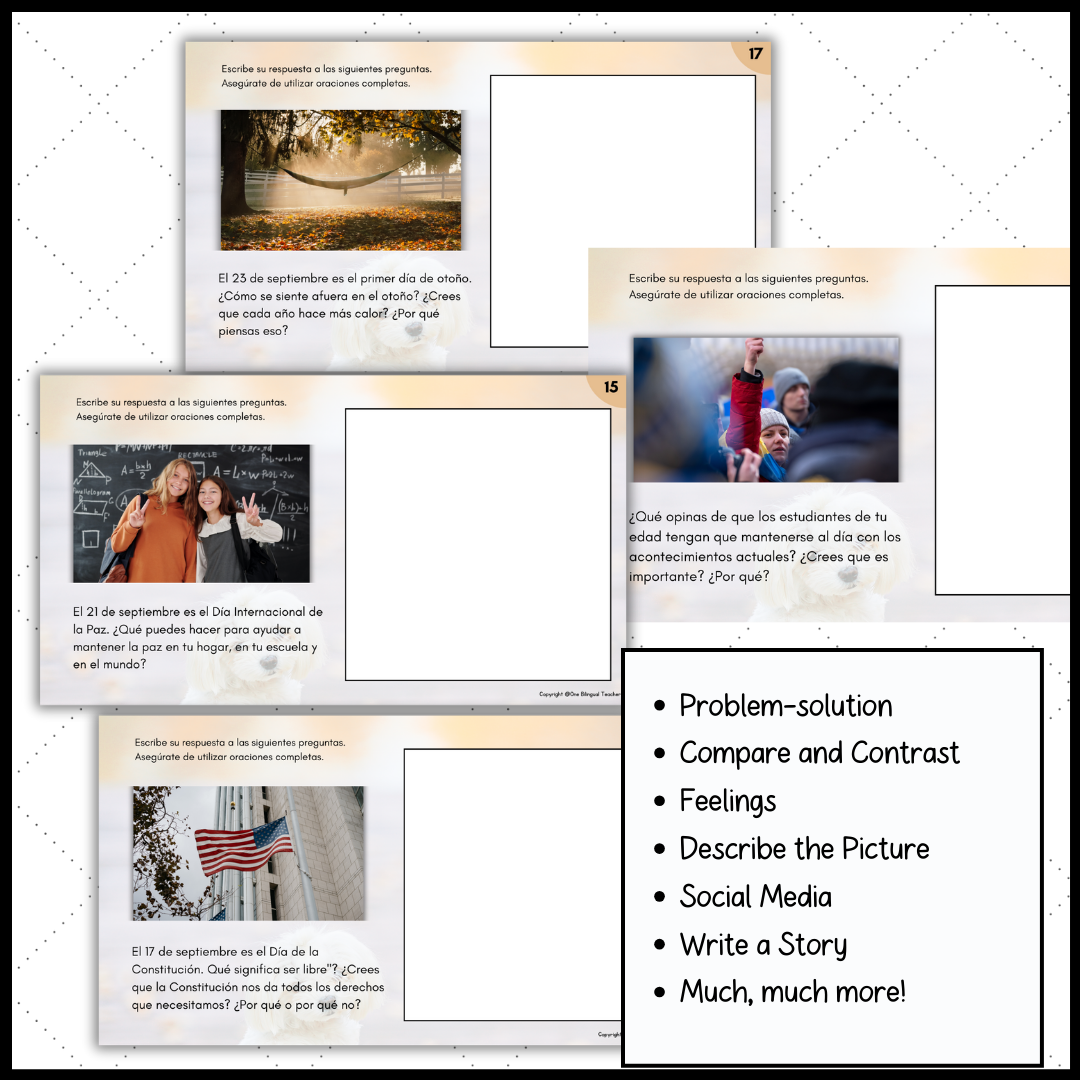 Spanish 3 & 4 Daily Writing Prompts | September & Fall Writing | Middle ...
