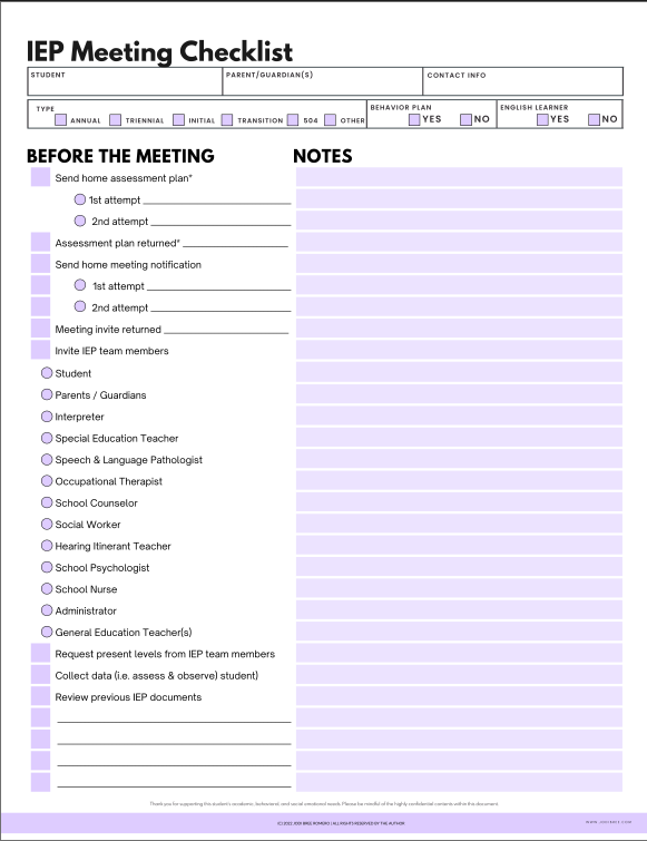 IEP Meeting Checklist | IEP Checklist | Printable PDF - Classful