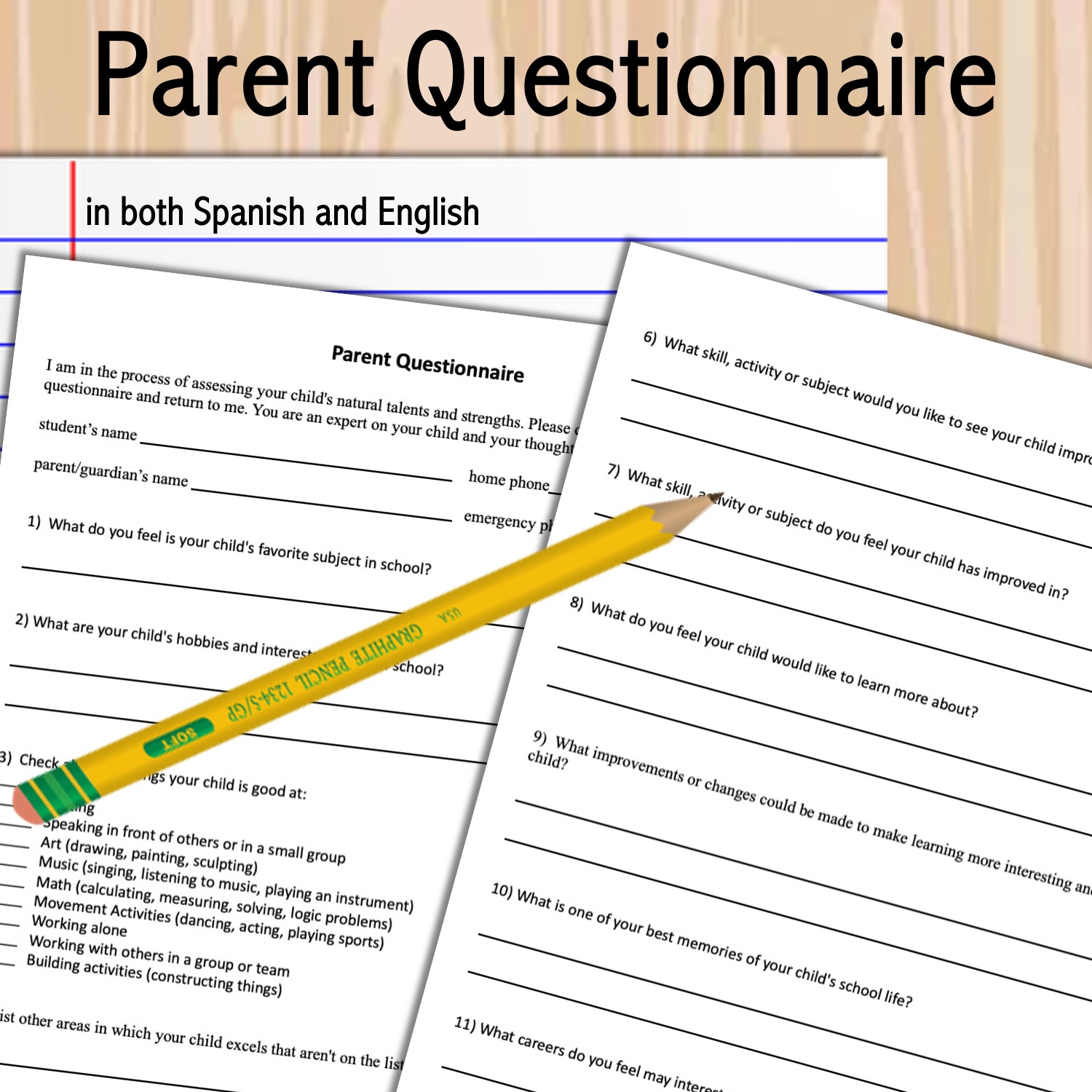 Parent Back to School Questionnaire Student Strengths in English and ...