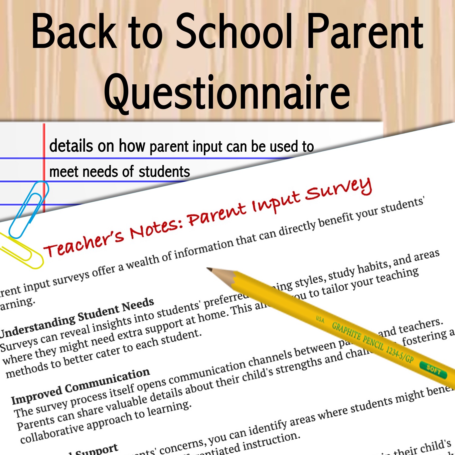 Parent Back to School Questionnaire Student Strengths in English and ...