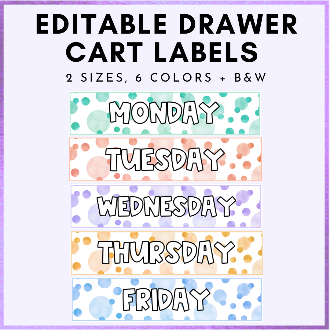 editable-10-12-drawer-cart-labels-polka-dot-black-and-white-options-classful for Days Of The Week Labels For Drawers Free Printable Editable 10 & 12 Drawer Cart Labels | Polka Dot & Black and White Options - Classful for Days Of The Week Labels For Drawers Free Printable