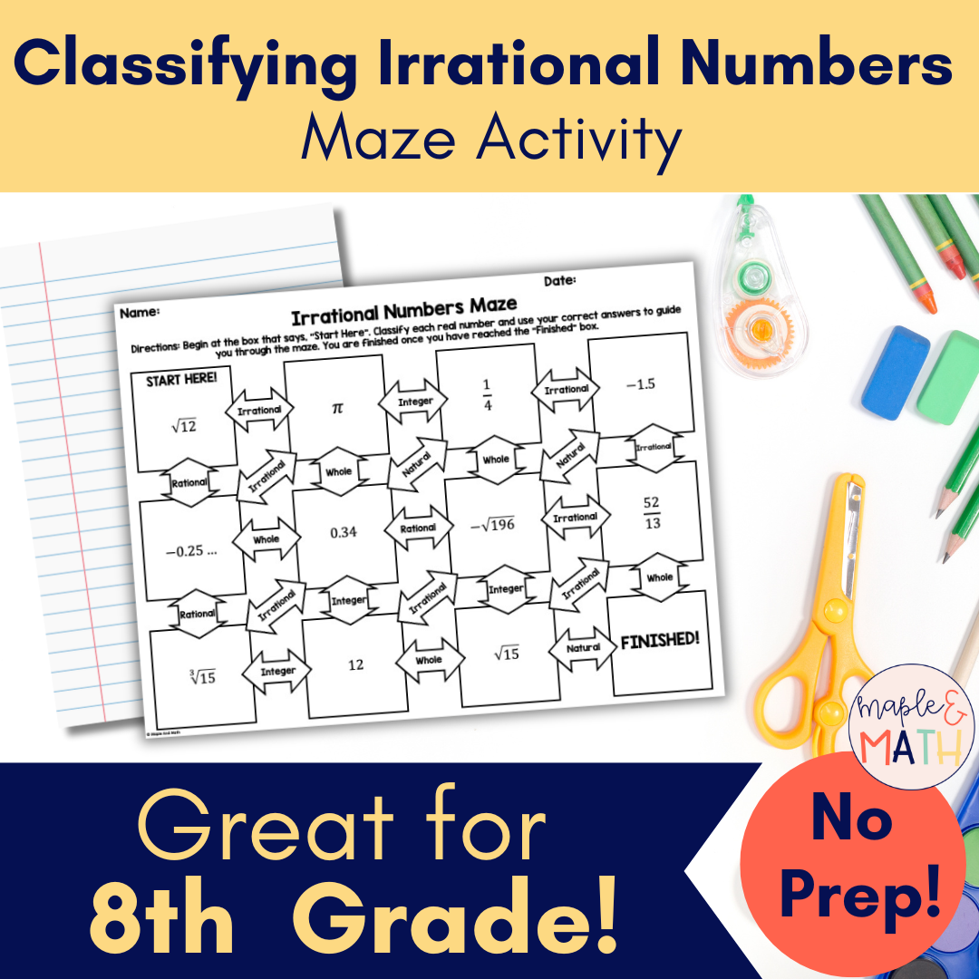 Classifying Irrational Numbers Printable Maze Activity Worksheet 8th ...