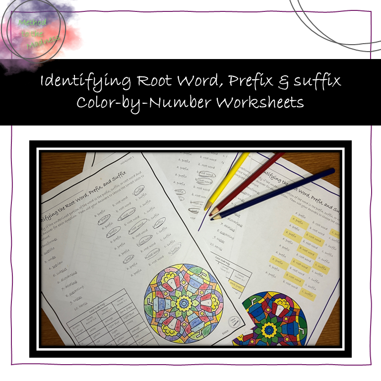 Identifying Root Word, Prefix, and Suffix - Color by Number Worksheets