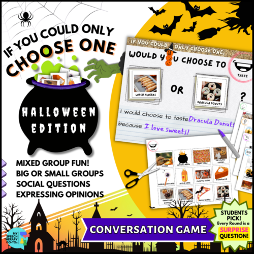FALL HALLOWEEN Would You Rather Speech Social Group Conversation Skills Game | Opinion Writing Prompts Activity's featured image
