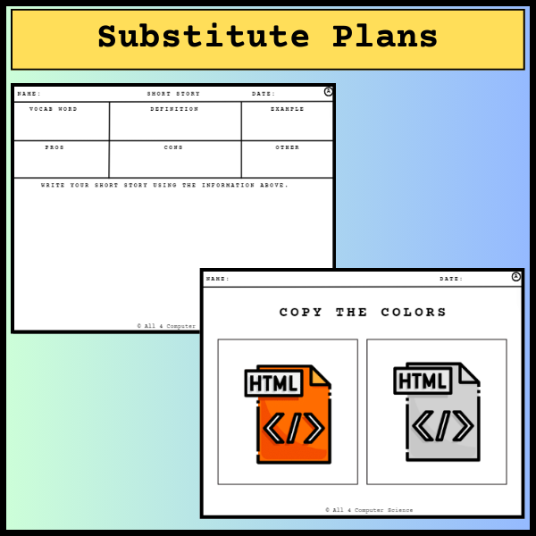 Sub Plans | No Prep | Web Page Design | HTML Tags | A - Classful