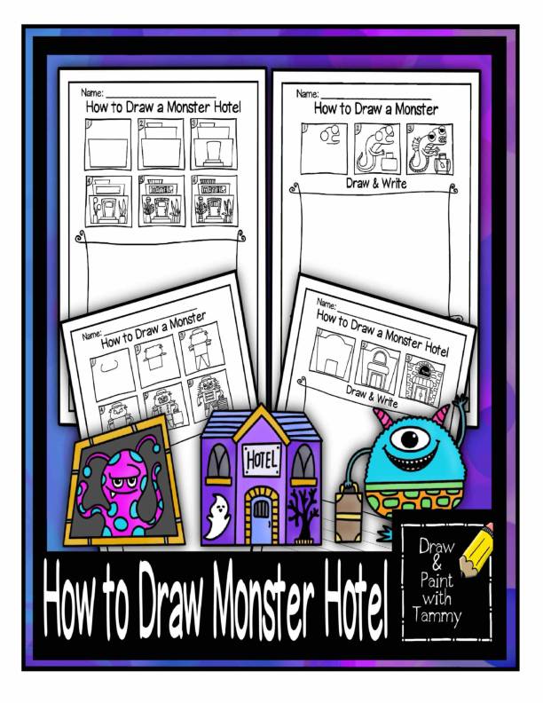 How to Draw a Monster Hotel Halloween Fall Art October Activity
