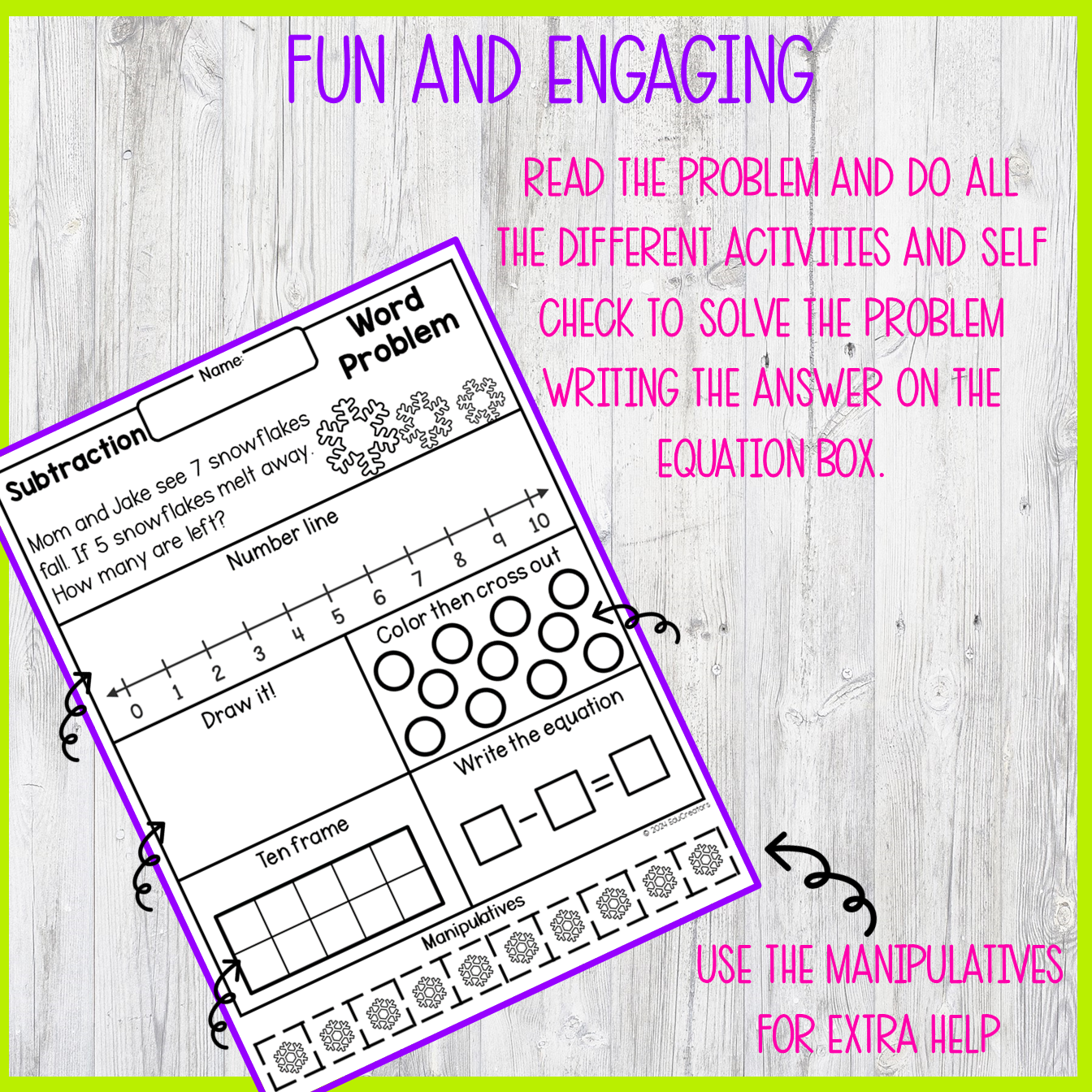 Winter Math One Step Addition and Subtraction Word Problems within 10 ...
