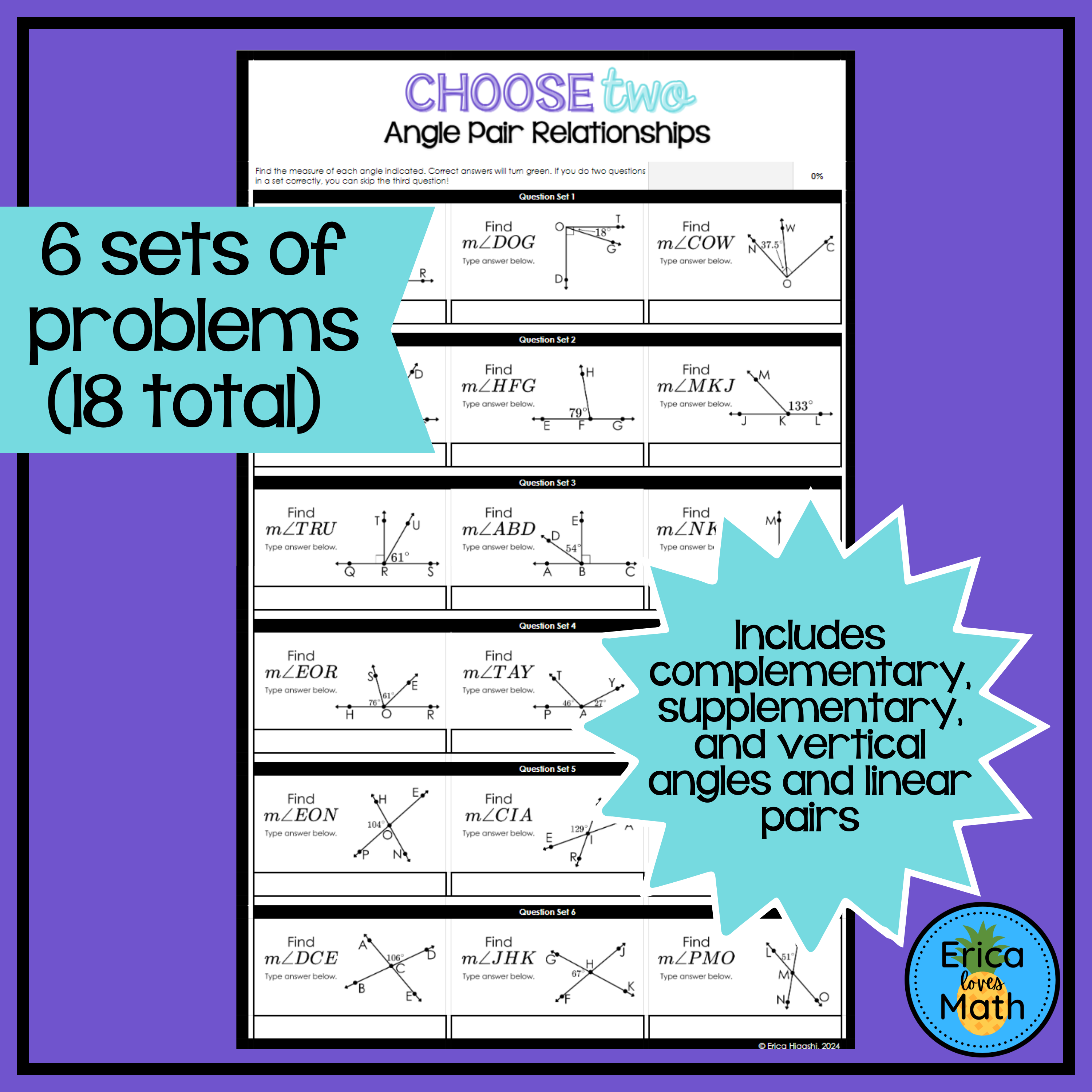 Angle Pair Relationships Digital Activity | Choose Two - Classful