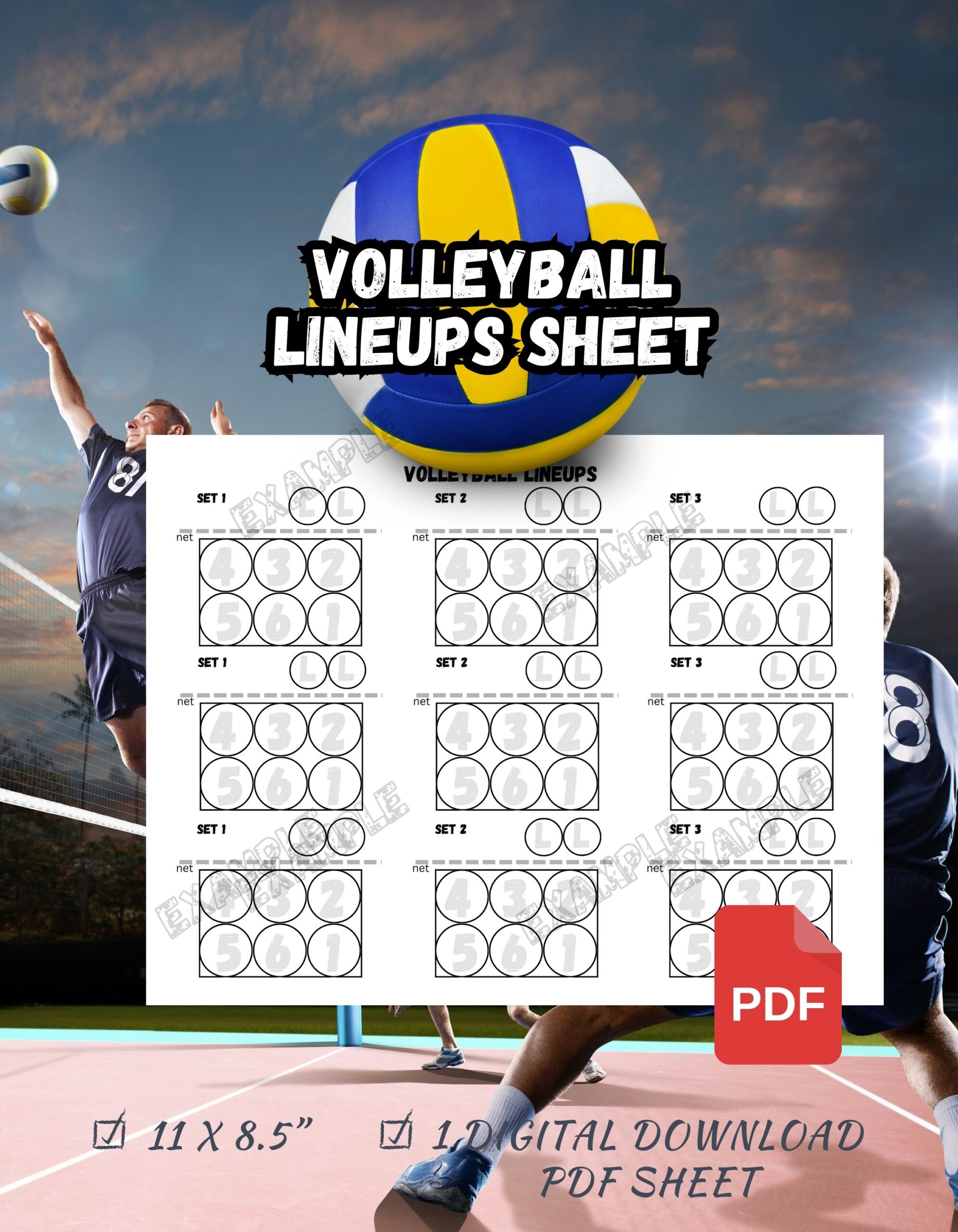 Volleyball Lineups sheet for coach 11x8.5 | digital download | Multiple volleyball lineups for comparison | Volleyball coach - Classful volleyball-lineups-sheet-for-coach-11x8-5-digital-download-multiple-volleyball-lineups-for-comparison-volleyball-coach-classful
