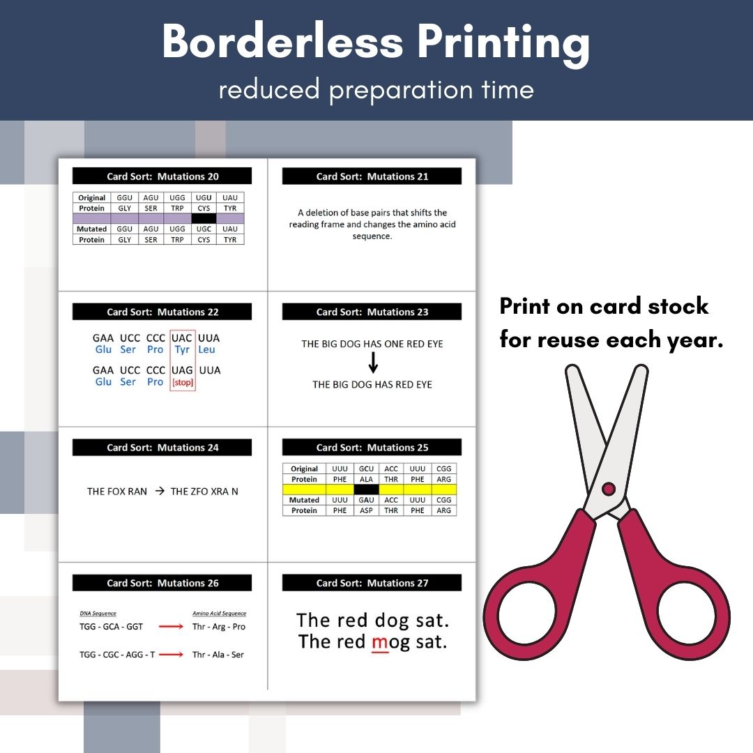 Genetic Mutation Card Sort Activity - Easy Prep w/ BONUS Gene Mutations ...