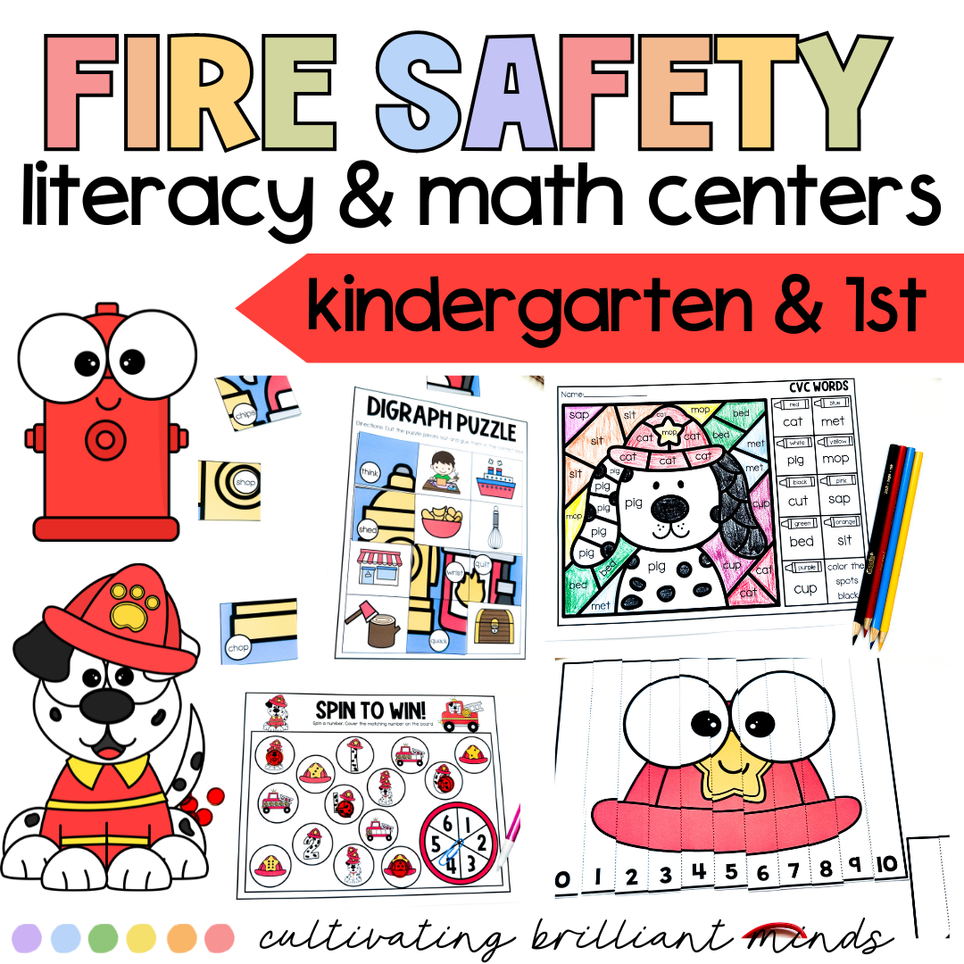 Fire Safety Literacy & Math Centers | October | Kindergarten 1st ...