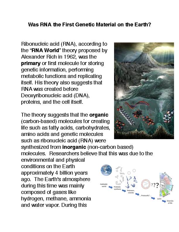 Was RNA the First Genetic Material on the Earth? PDF - Classful