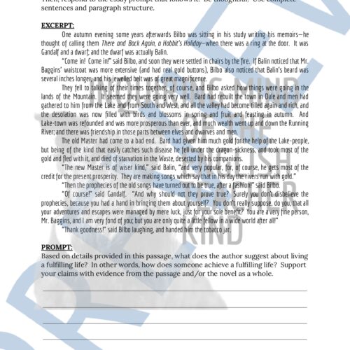 The Hobbit Test and Answer Key for High School - Classful