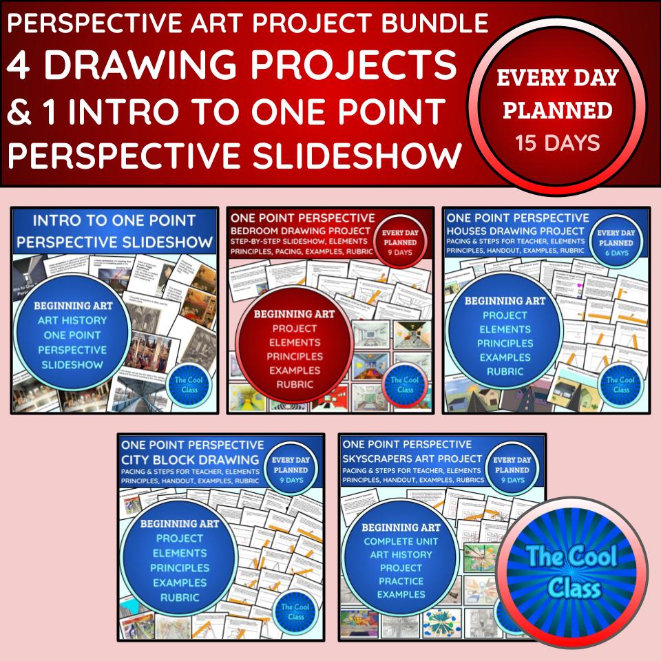 Project Viewpoint 1 Example One Point Perspective Project Bundle- 4 Drawing Projects & 1 Intro to ...