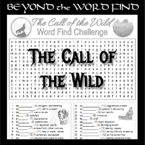 THE CALL OF THE WILD - Prereading Vocabulary Puzzle (Worksheet, Quiz ...