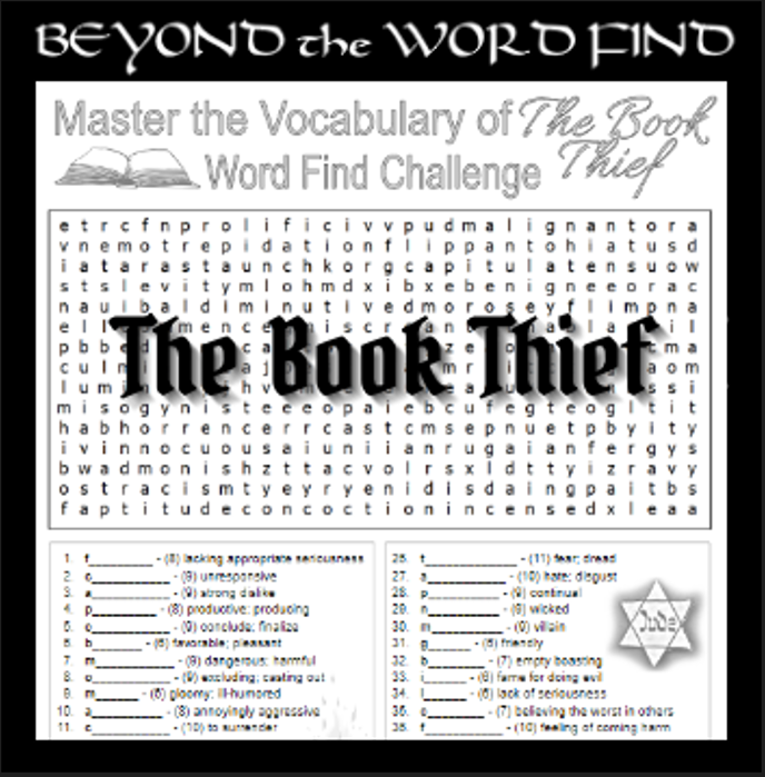 THE BOOK THIEF Prereading Vocabulary Puzzle (Worksheet, Quiz, Word ...