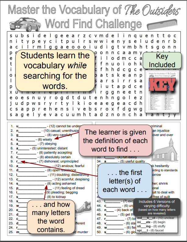 THE OUTSIDERS Prereading Vocabulary Puzzle (Activity, Quiz