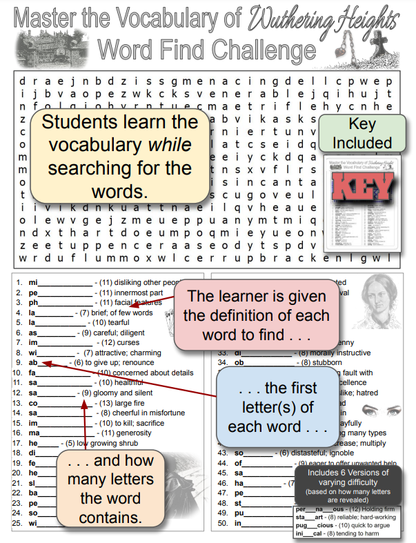 WUTHERING HEIGHTS Vocabulary Puzzle (Activity, Quiz, Worksheet, Test ...