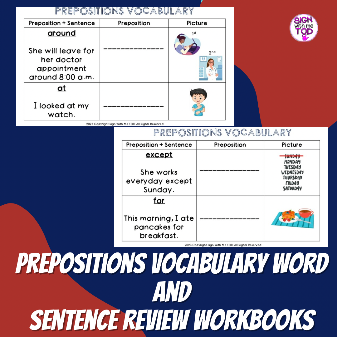 Prepositions Vocabulary Word and Sentence Review Workbooks - Classful