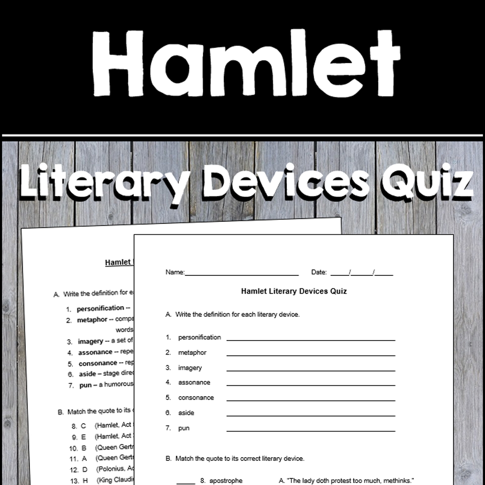 Hamlet Literary Devices Quiz with Answer Key Classful