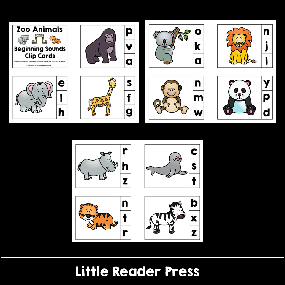 Zoo Animals Beginning Sounds Clip Cards - Classful