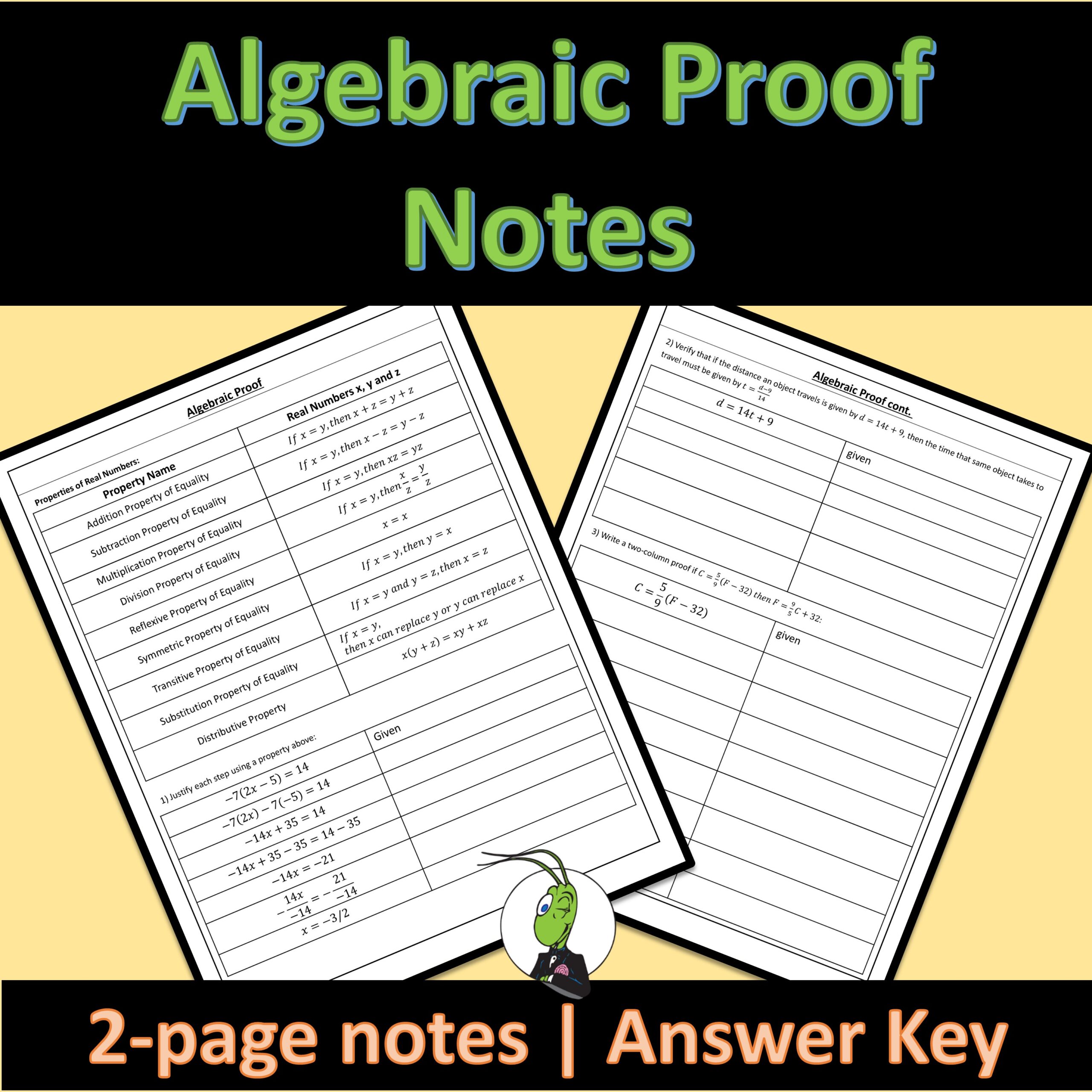 Algebraic Proofs Using Two Columns Geometry Guided Notes for Logic and ...