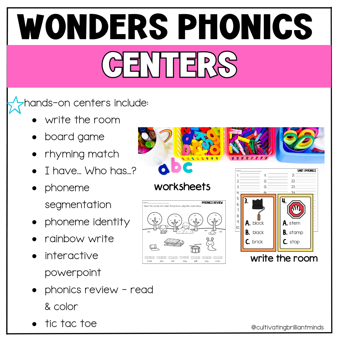 McGraw-Hill Wonders First Grade Phonics Centers | Unit 1 Week 6 - Classful
