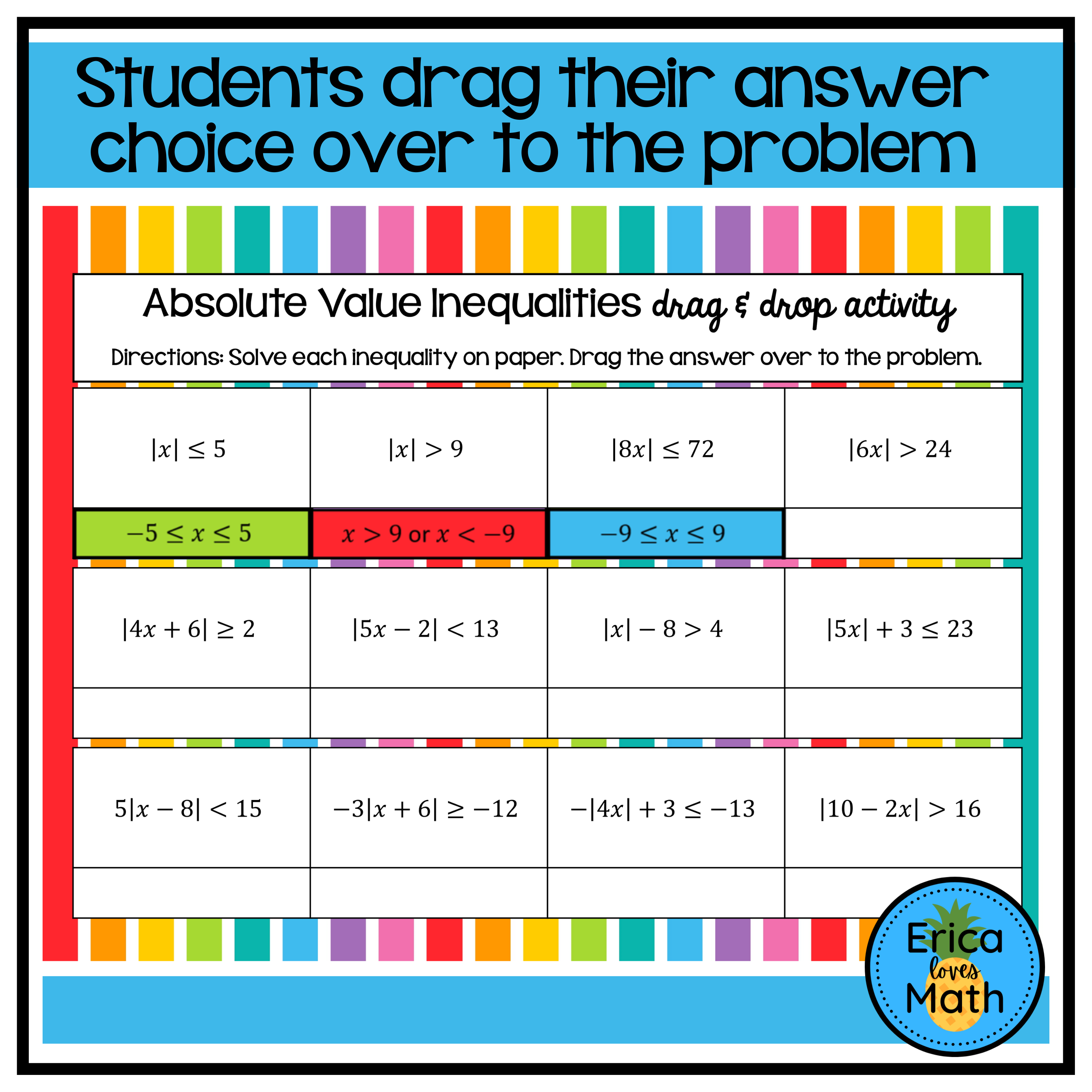 Solving Absolute Value Inequalities Digital Drag & Drop Activity - Classful