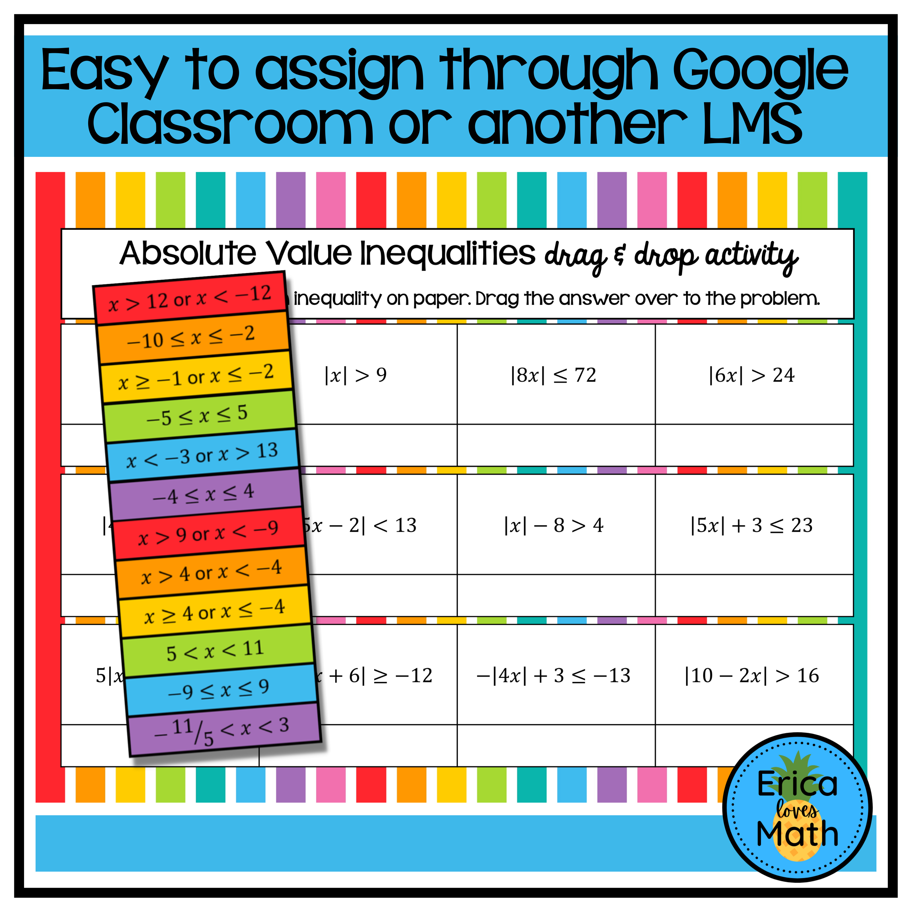Solving Absolute Value Inequalities Digital Drag & Drop Activity - Classful